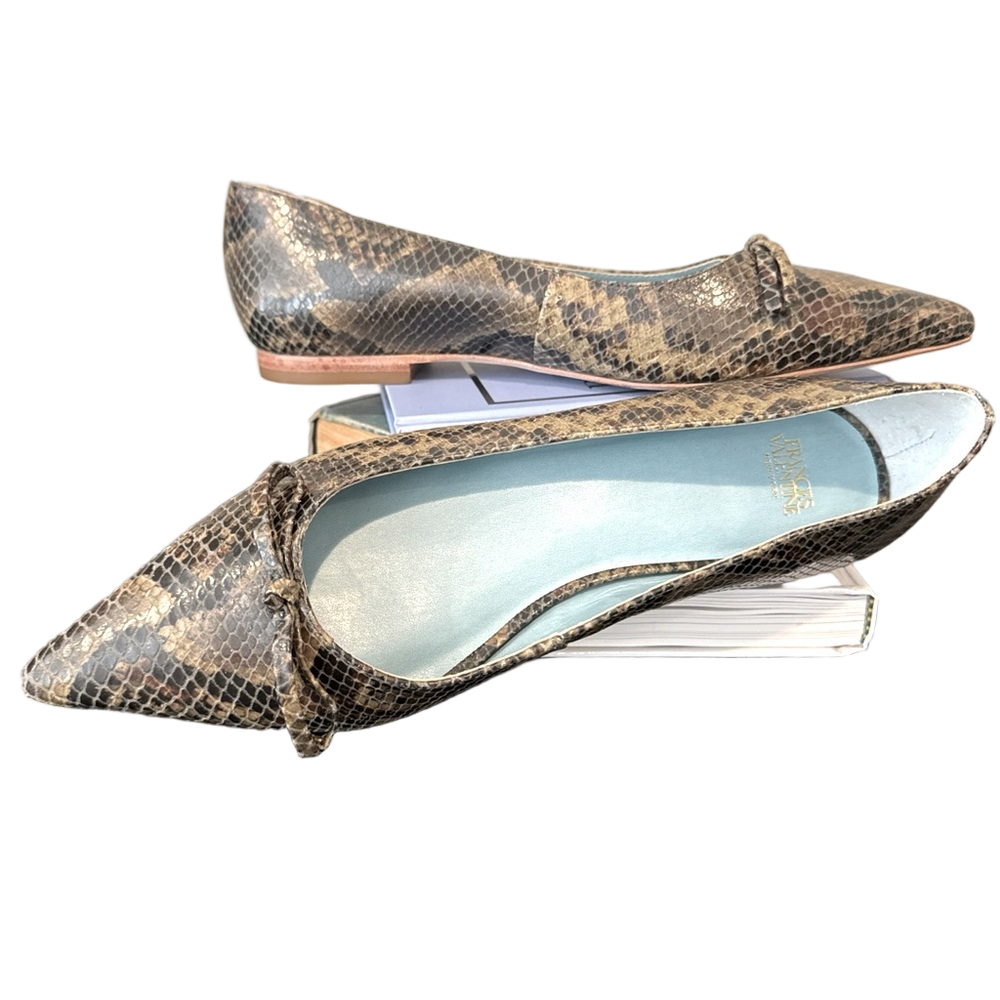 France's Valentine Green Leather Snake Skin Ballet Flats Size 8.5